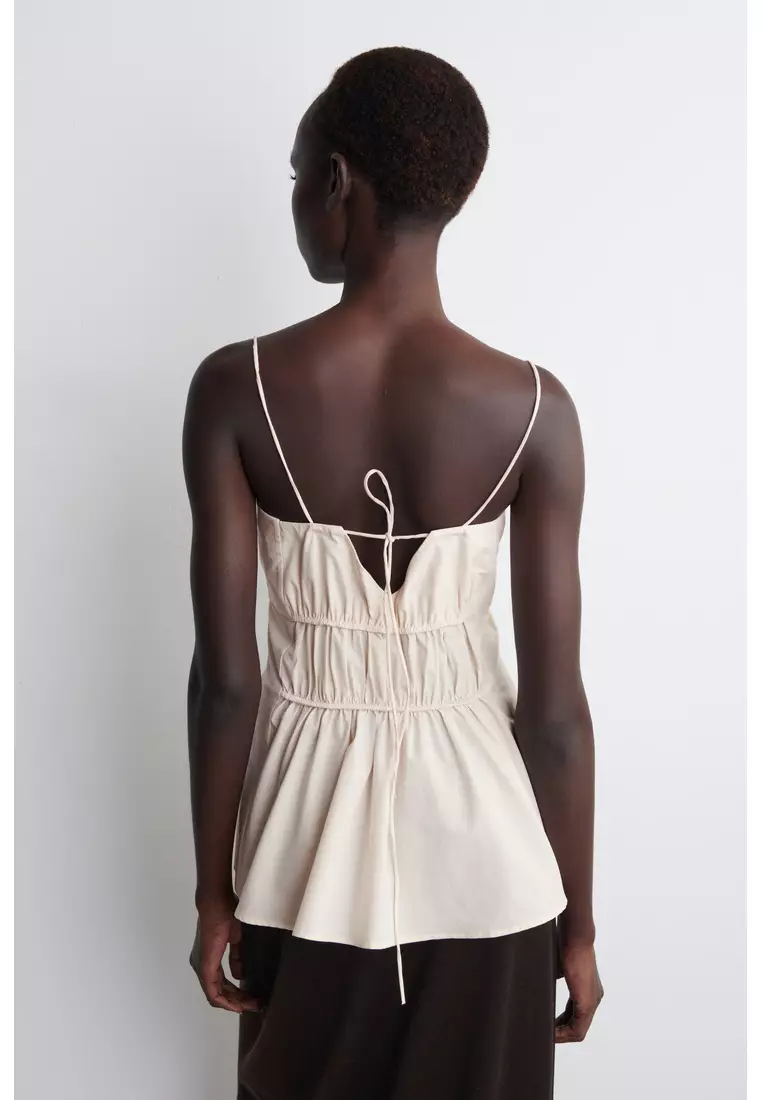 GATHERED COTTON PEPLUM TOP