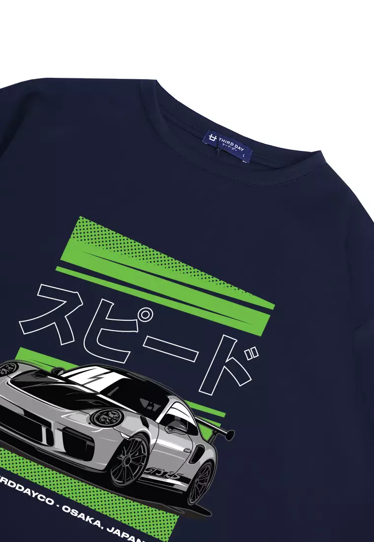 MTN34 kaos oversize scuba tebal mobil balap hijau neon speed navy