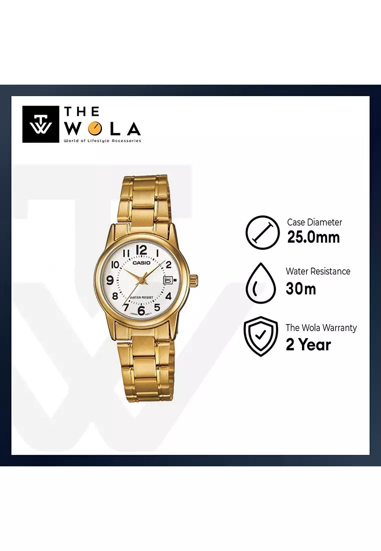 Women Analog Watch LTP-V002G-7B Gold Stainless Steel Strap