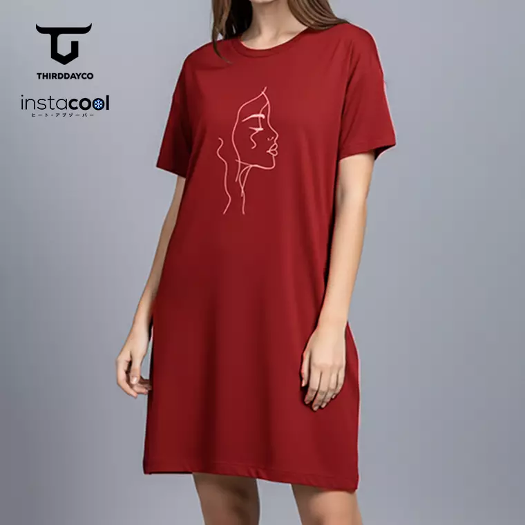 Dress Bahan Kaos Wanita "half face" maroon LTH24