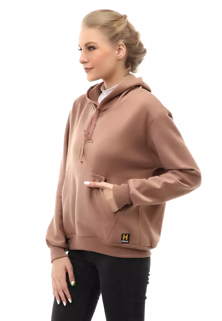 Hardwin Hoodie Jacket Rose Casual Wanita Material Fleece ORIGINAL - Mocca