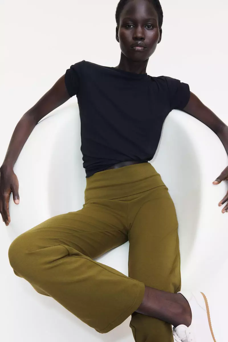 Foldover-waist cotton trousers
