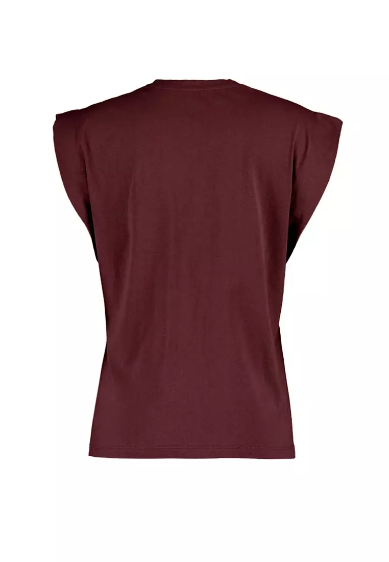 Claret Red 100% Cotton Padded Look Basic Crew Neck Knitted T-Shirt TWOSS20TS0021