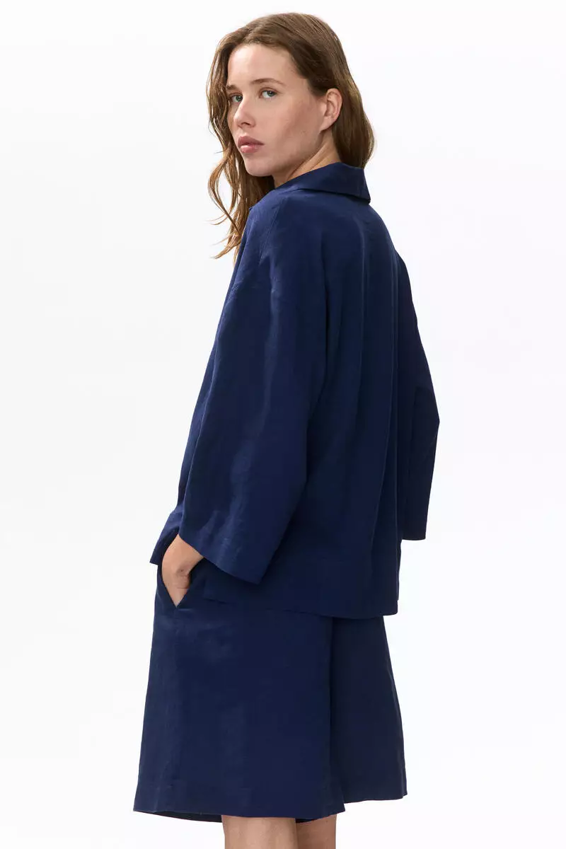 Linen-blend popover shirt