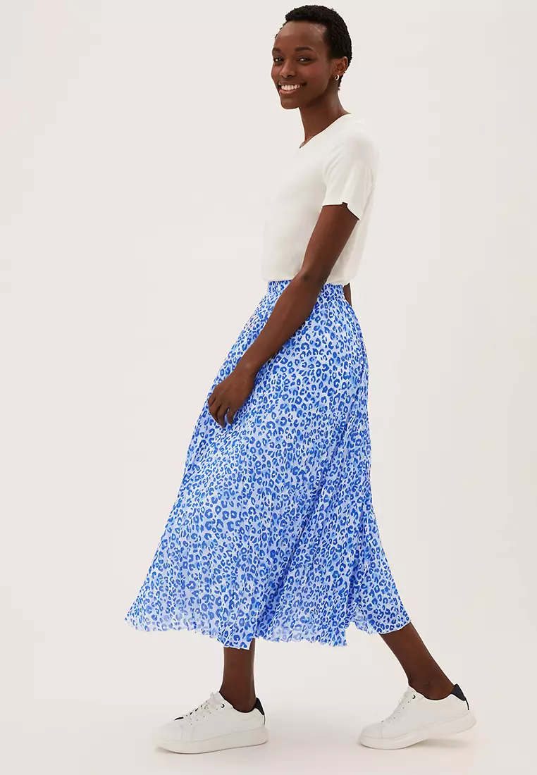 Animal Print Pleated Midaxi Skirt