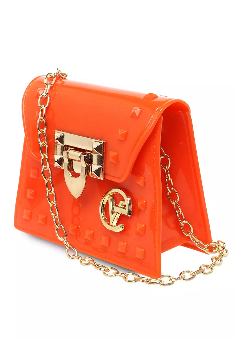 Frith Tas Jelly Slempang Wanita Tali Rantai Design Stylish - Orange
