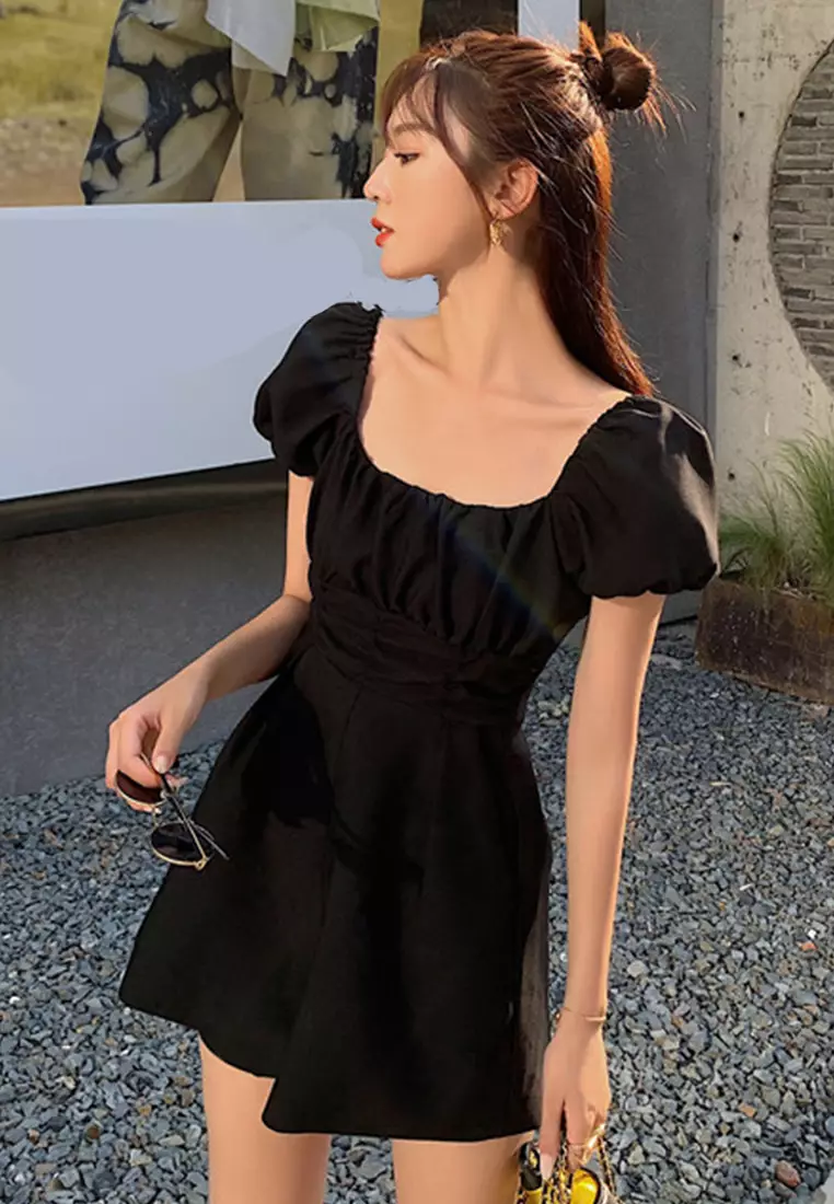 Casual High Waist Pleated Wide Leg Jumpsuit A22050310BK