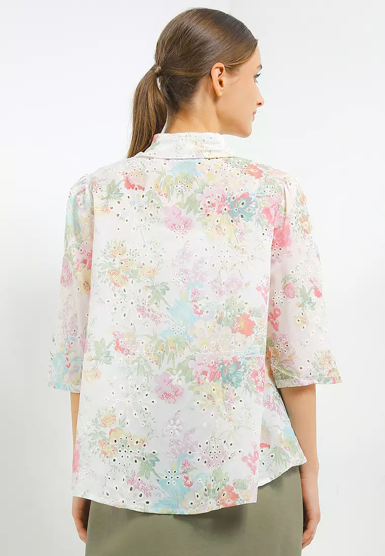 Flo Print Eyelet Hi Lo Shirt