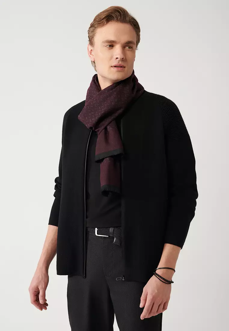 Men's Black Bomber Collar Zip Steel Knitted Knitwear Cardigan A32Y5118