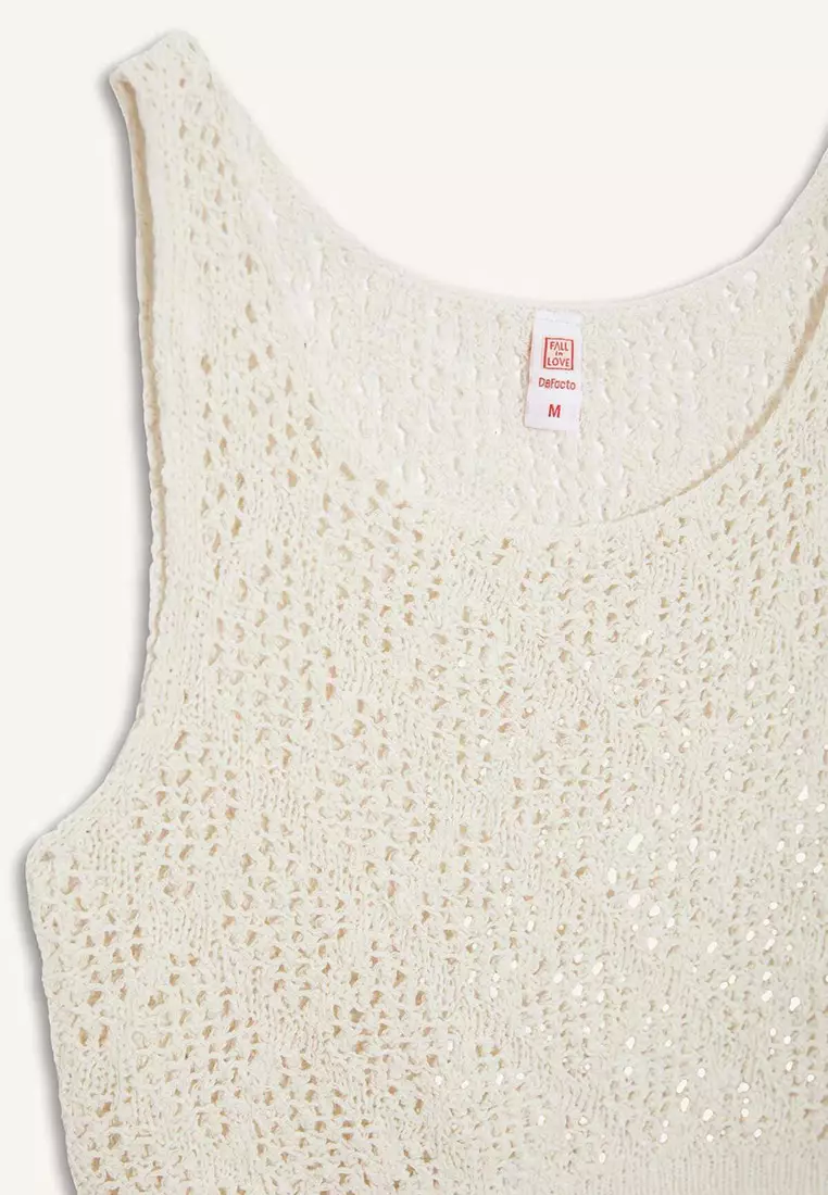 Round Neck Crop Sleeveless Knitwear Beach Top