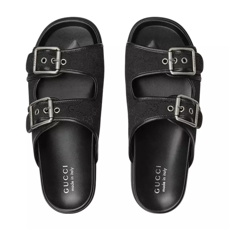 GG Canvas Slide Sandal with Buckles Black