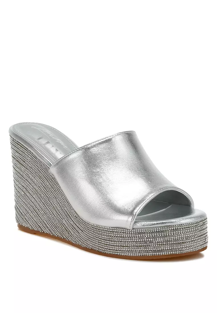 Wedge Heel Peep Toe Sandals in Silver