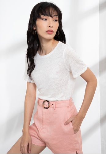 Origin by Zalora white Linen Crew Neck T-shirt 0E98DAA94DB16AGS_1