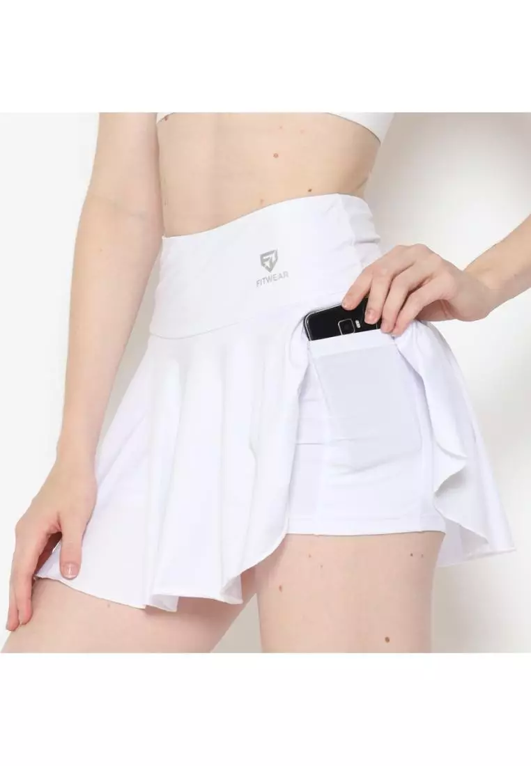 Fitwear - [SKORT] Rok Tennis + Inner Olahraga Wanita NADIA WAVY POCKET - WHITE