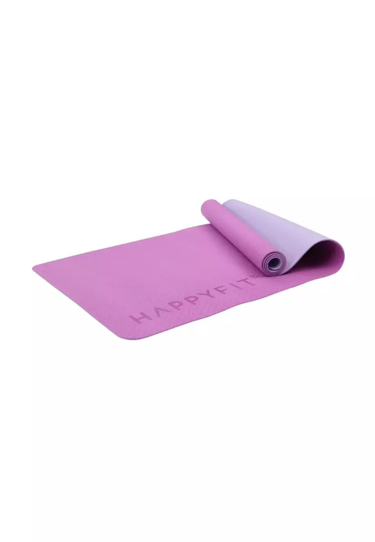 HAPPYFIT Yoga Mat Reversible TPE 4mm Free Strap Purple