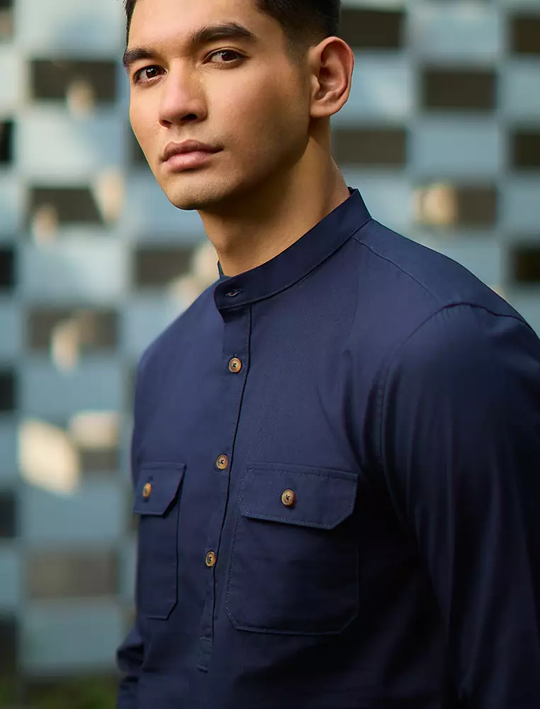 Kemeja koko Collarless shirt OXCON GHAISAN Navy