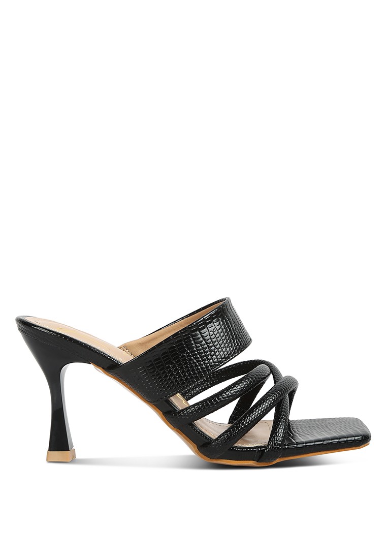 Black Criss Cross Strap Spool Heel Sandals