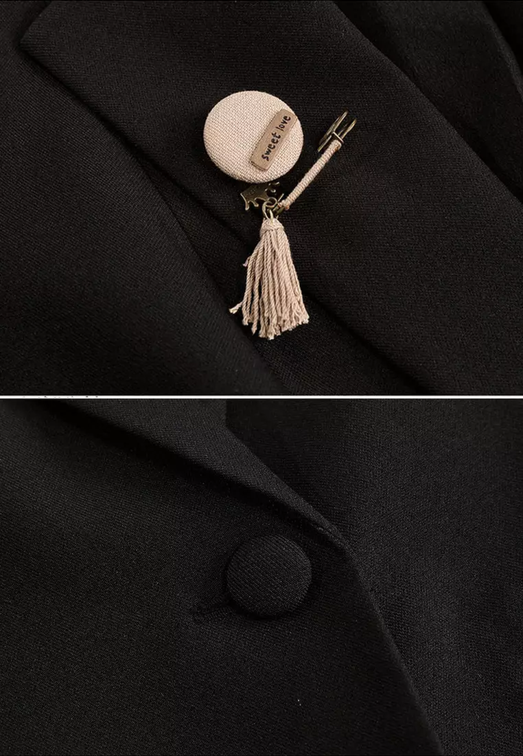 Oltemperament Black Suit Jacket (With Detachable Brooch Decoration)