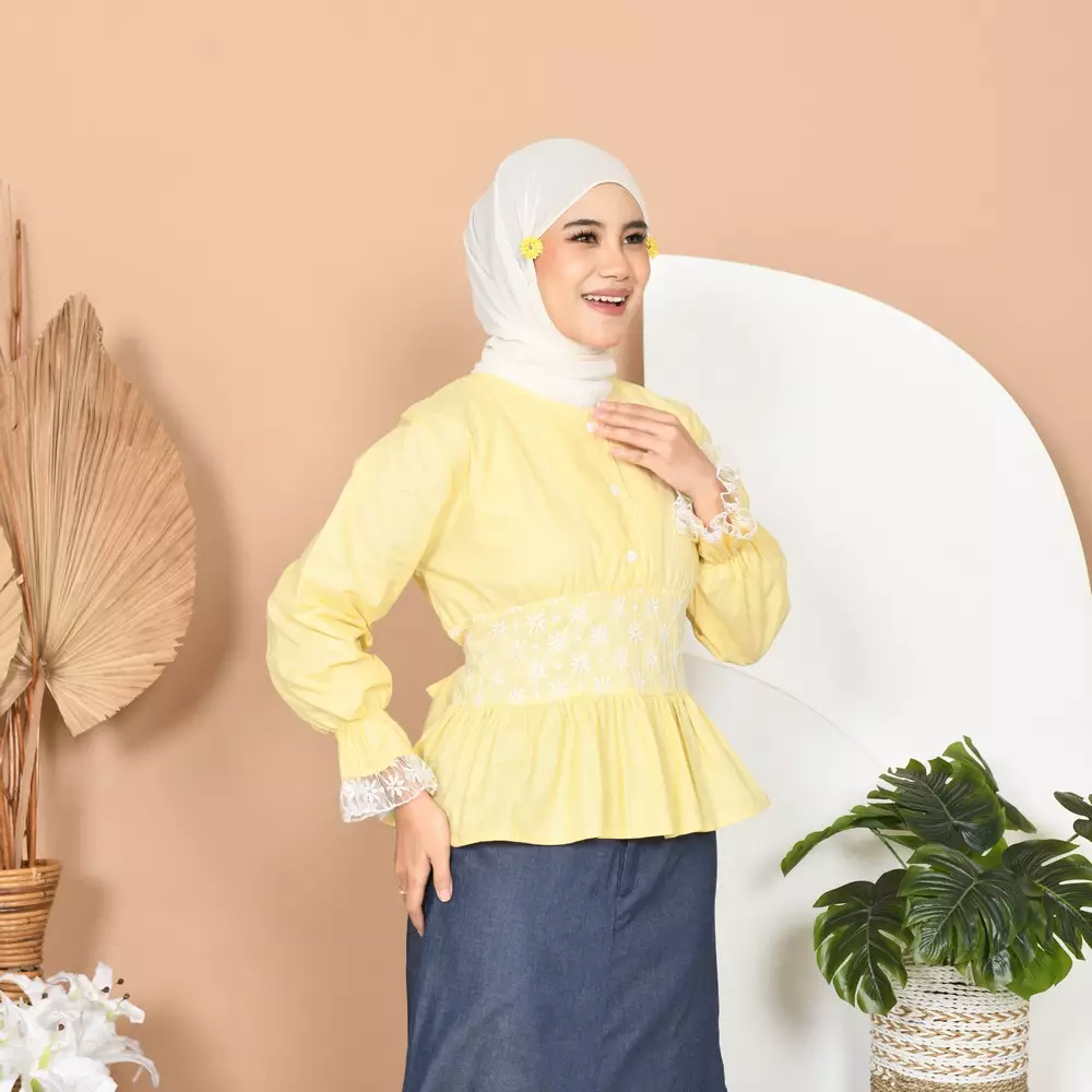 Binar Blouse Atasan Renda - Soft Yellow M20029 R25S3