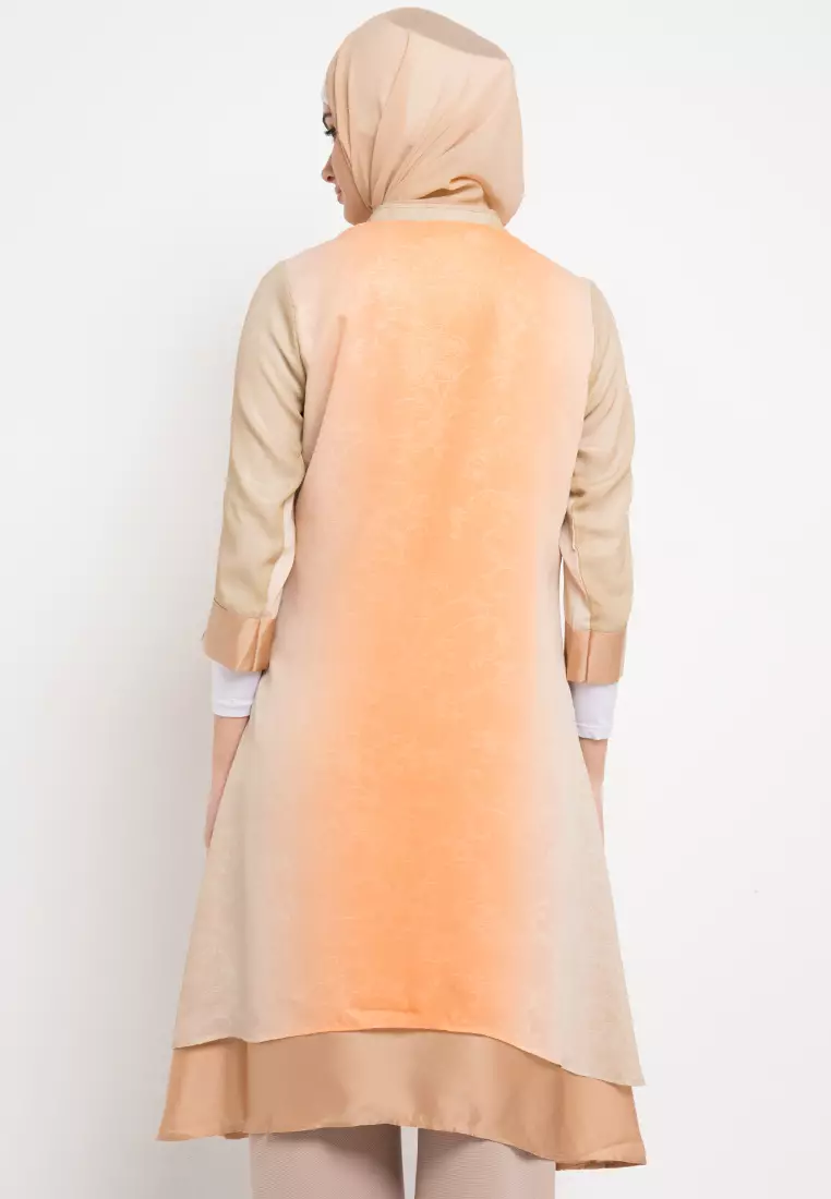 Aliza Assymetrical Tunic In Orange Beige Glitter