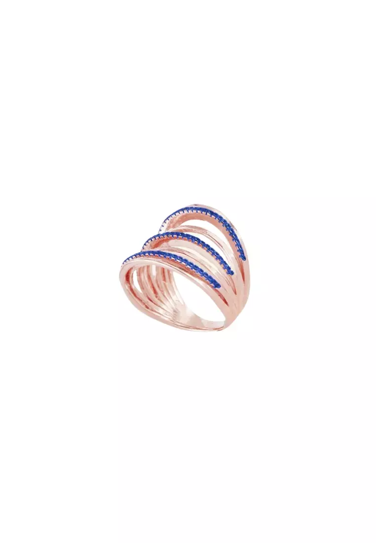 Rose Gold Vermeil Carrie Elegant Ring Blue CZ