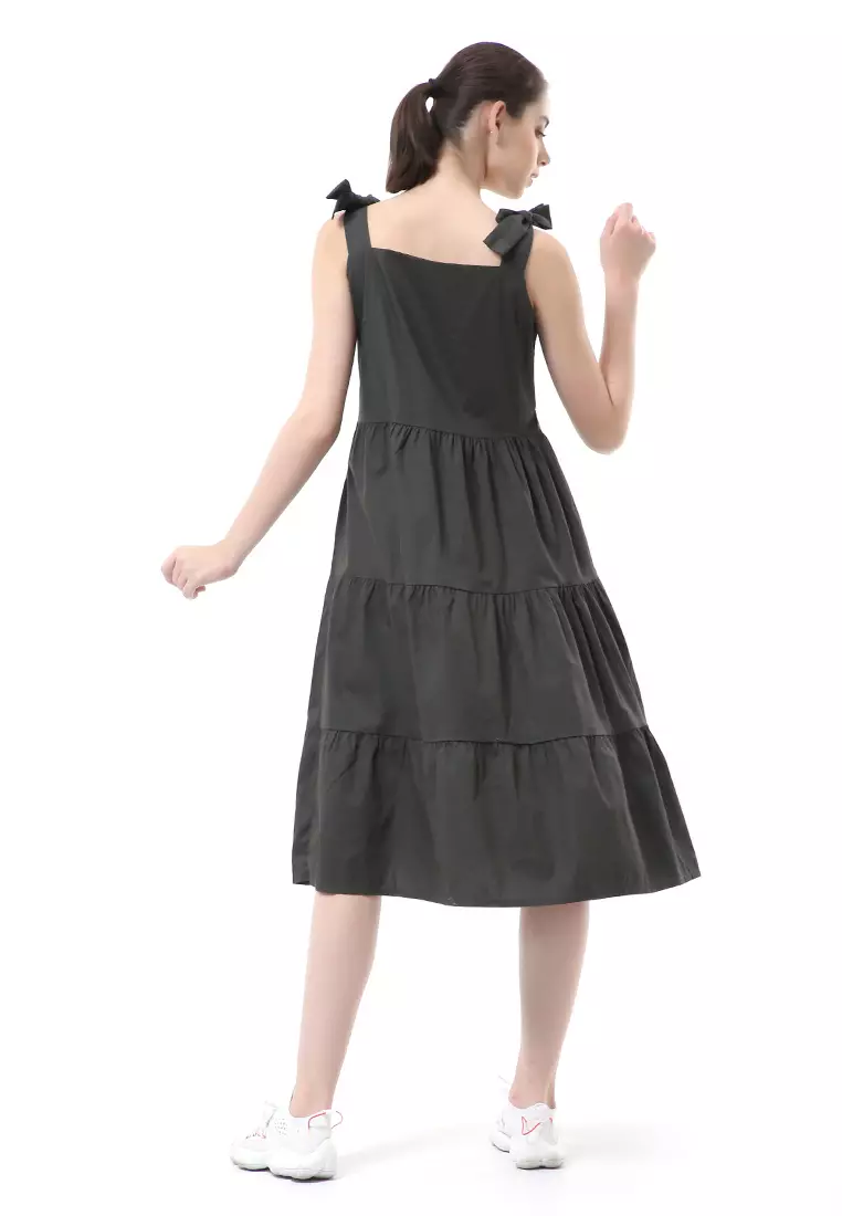 Rachel Dress Ruffle Wanita Tanpa Lengan Full Kancing Stylish Material Cotton ORIGINAL - Dark Green