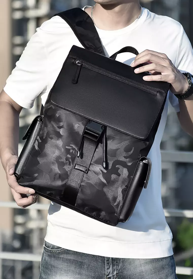 Buy Lara Men's PU Leather Flap Drawstring Leisure Backpack