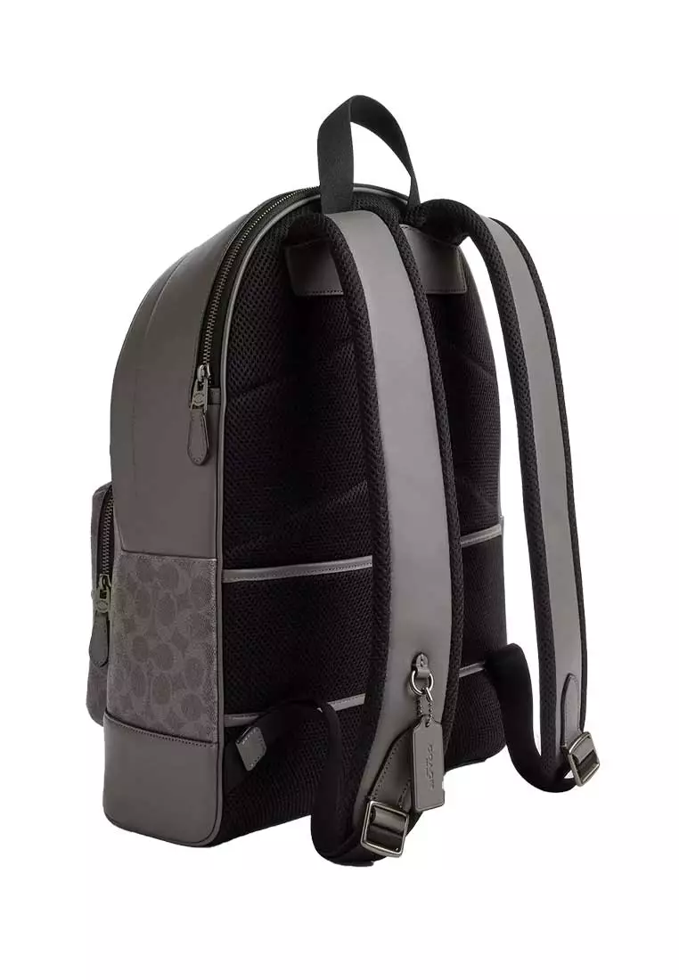 West Backpack In Signature Canvas With Varsity Stripe Grey/Ochre/Chalk CV922