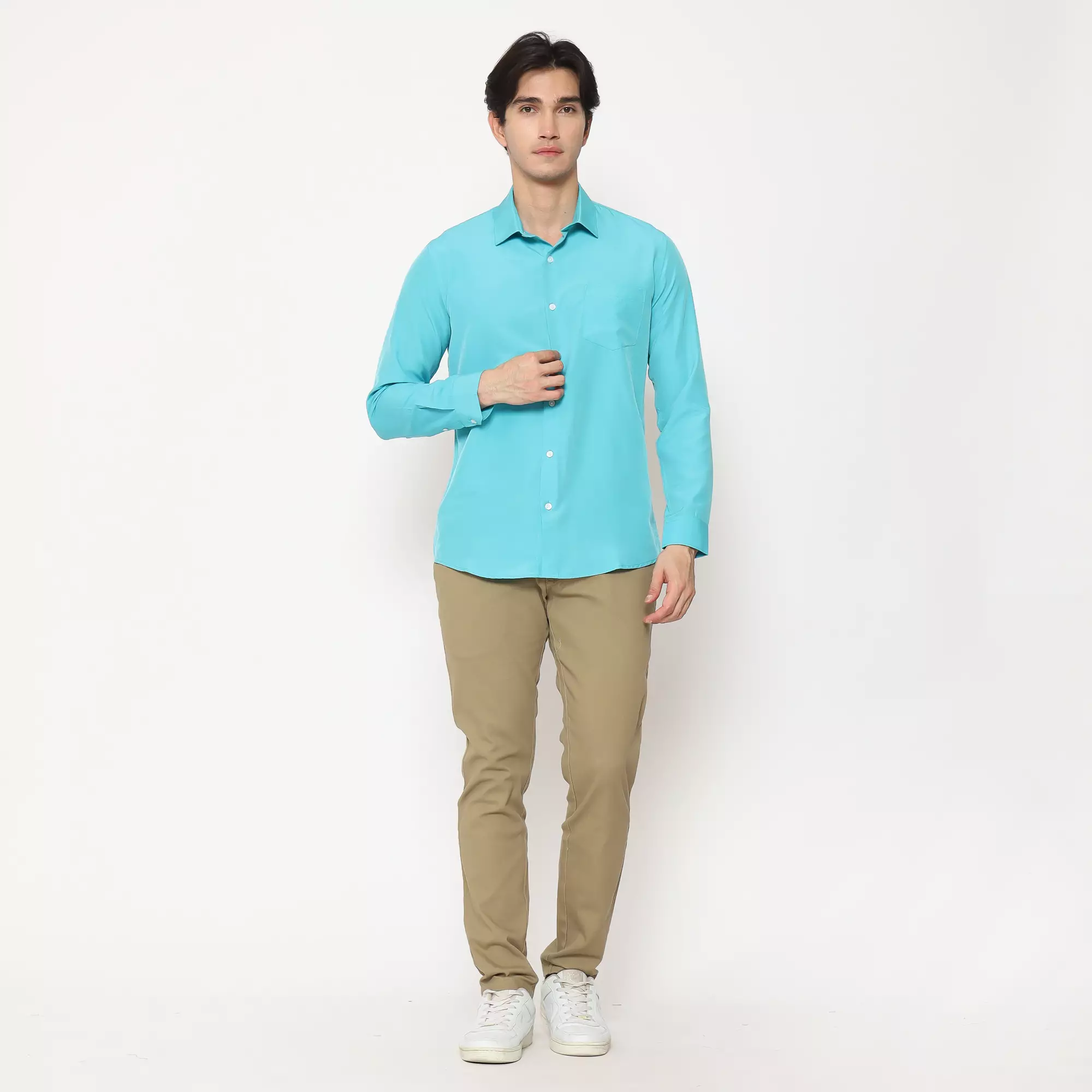 MAGINOT Kemeja Pria Basic Polos Panjang MINT