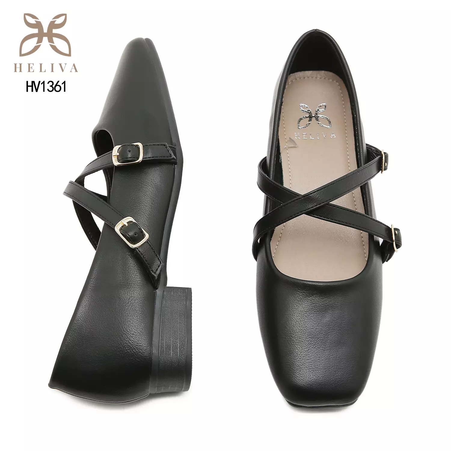 Heliva Maelis Square-Toe Heels with Crisscross Strap 3.5cm HV1361