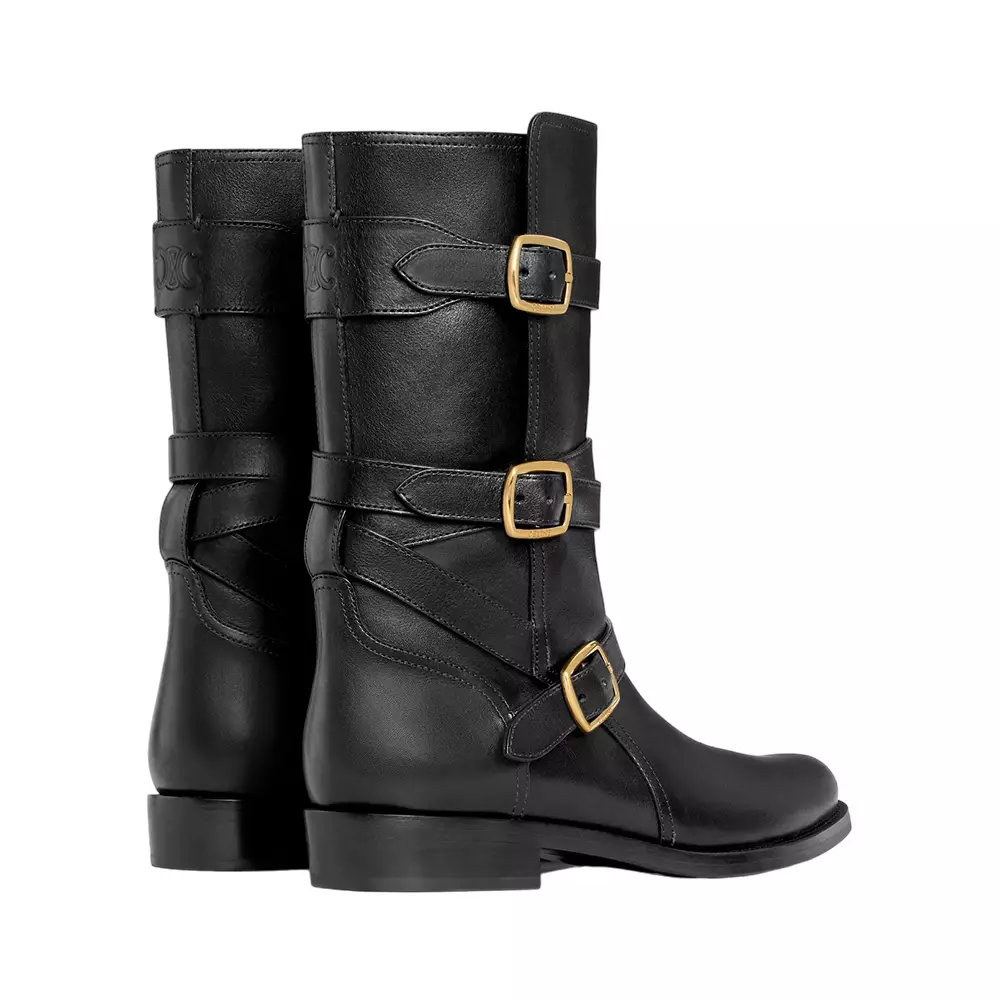 Jual Celine Celine Lyra Triple Buckle Boots in Calfskin Black Gold ...