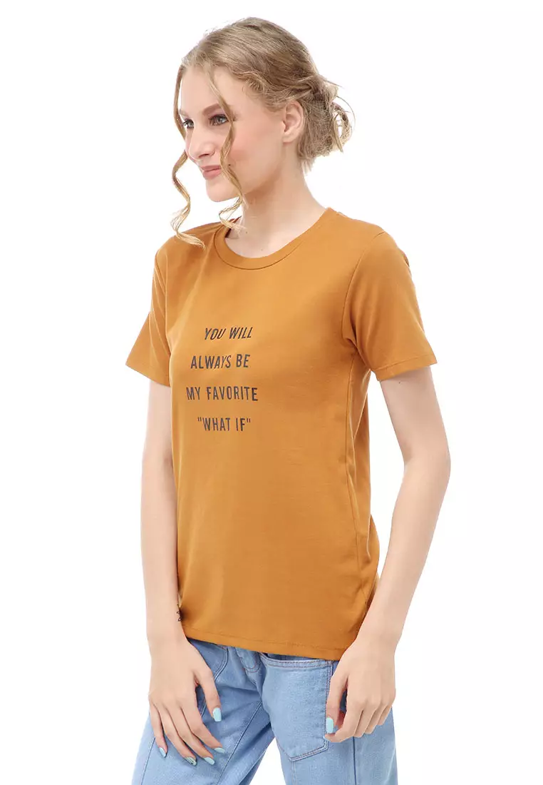 Genevie Kaos Kasual Wanita Lengan Pendek You Will Be Material Cotton ORIGINAL - Mustard