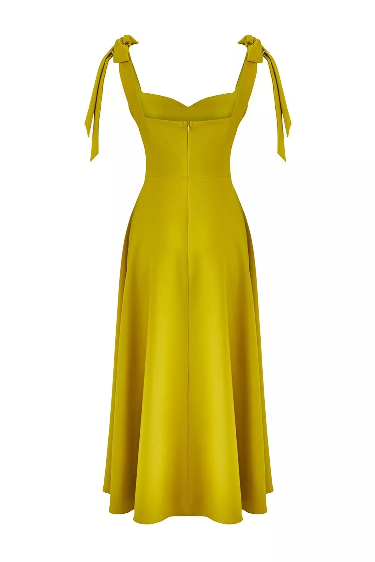 Oil Green A Line Strap Lacing Detailing Midi Stylish Evening Dress