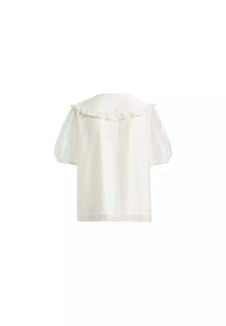 Short Sleeve Summer Blouse with Ruffled Collar