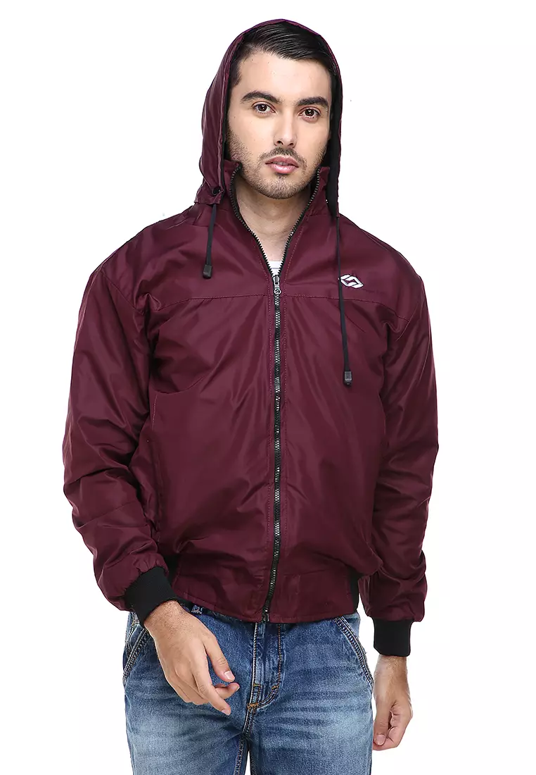 Clover Jaket Parasut Hoodie Pria 2 IN 1 Casual Jacket Two Tone Material Despo Parka Fleece ORIGINAL - Maroon black