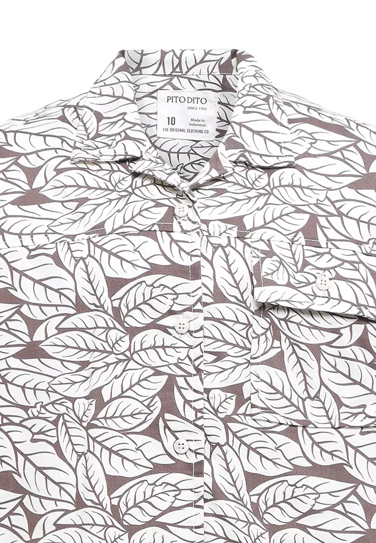 Pito Dito Boy Gomulka Kemeja Pendek Anak Coklat Motif Flora - Size 4