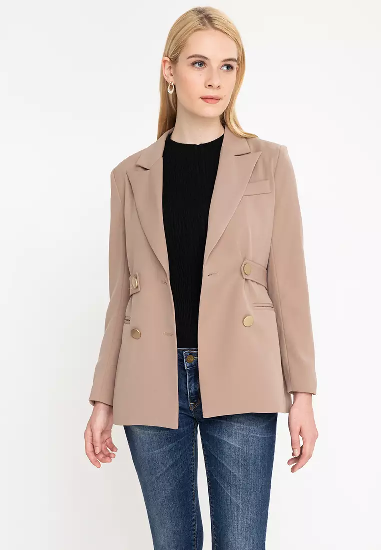 Chic Blazer With Removable Band Accent