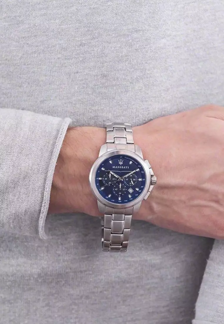 【2 Years Warranty】Maserati Successo 44mm Blue Dial Men's Chronograph Quartz Watch R8873621002 With Luminous Dial Hands