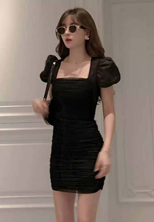 Sexy Skinny Wrap Hip One Piece Dress A21022231BK