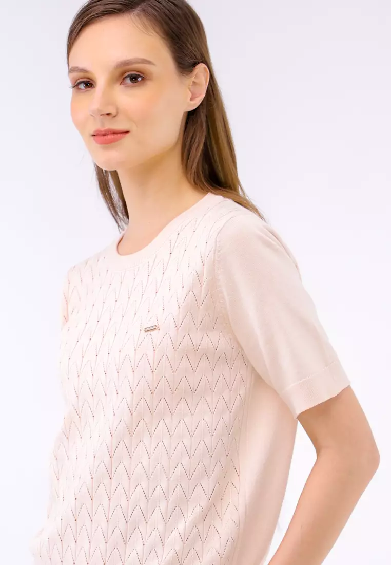 Textured Knitted Short Sleeve Blouse