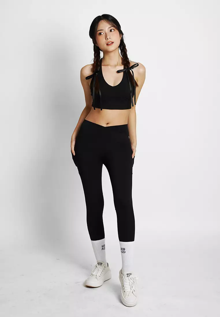 Extra High-Waisted Crossover Rib-Knit 7/8-Length Leggings for