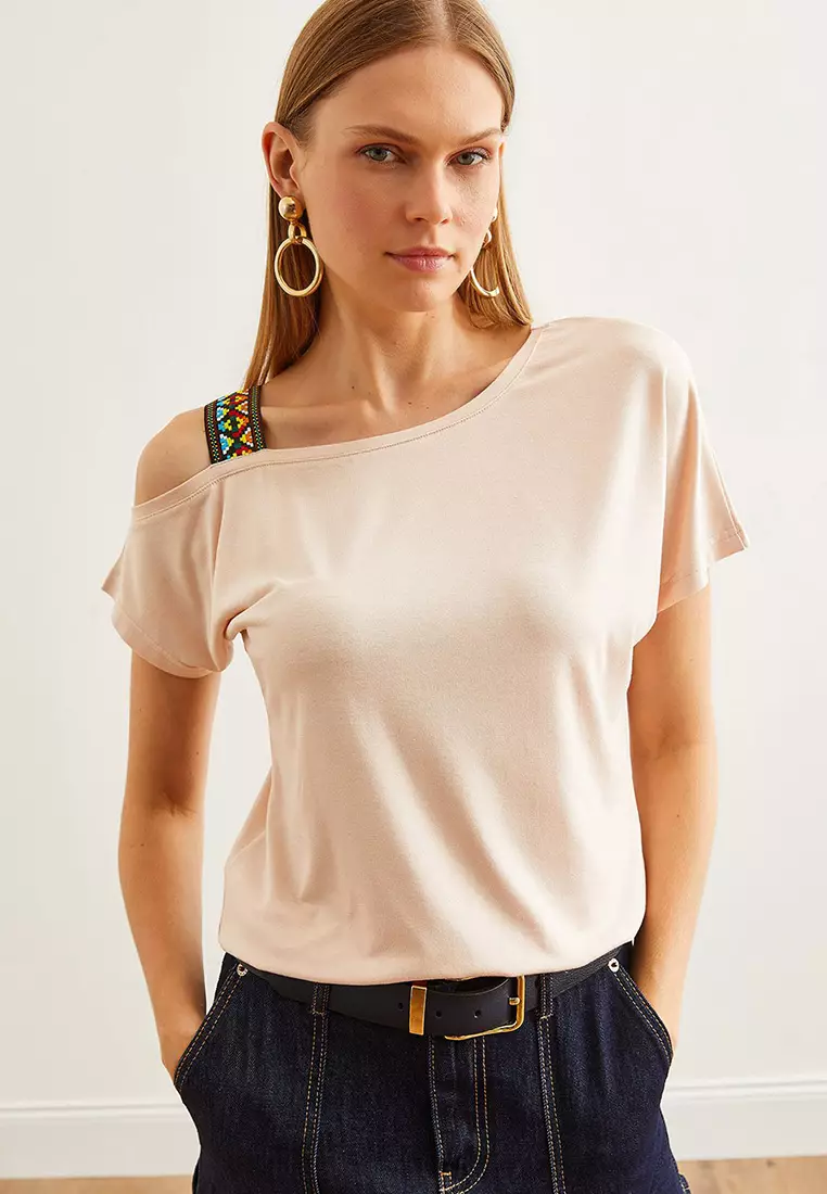 Buy Olalook Women's One Shoulder Ethnic Garnished Blouse BLZ