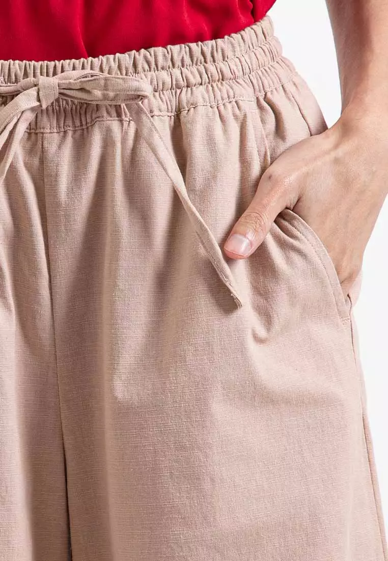 Forest Ladies Stretchable Cotton Linen Elastic Waist Wide Leg Pants Women Long Pants | Palazzo - 810473-59LotusPink