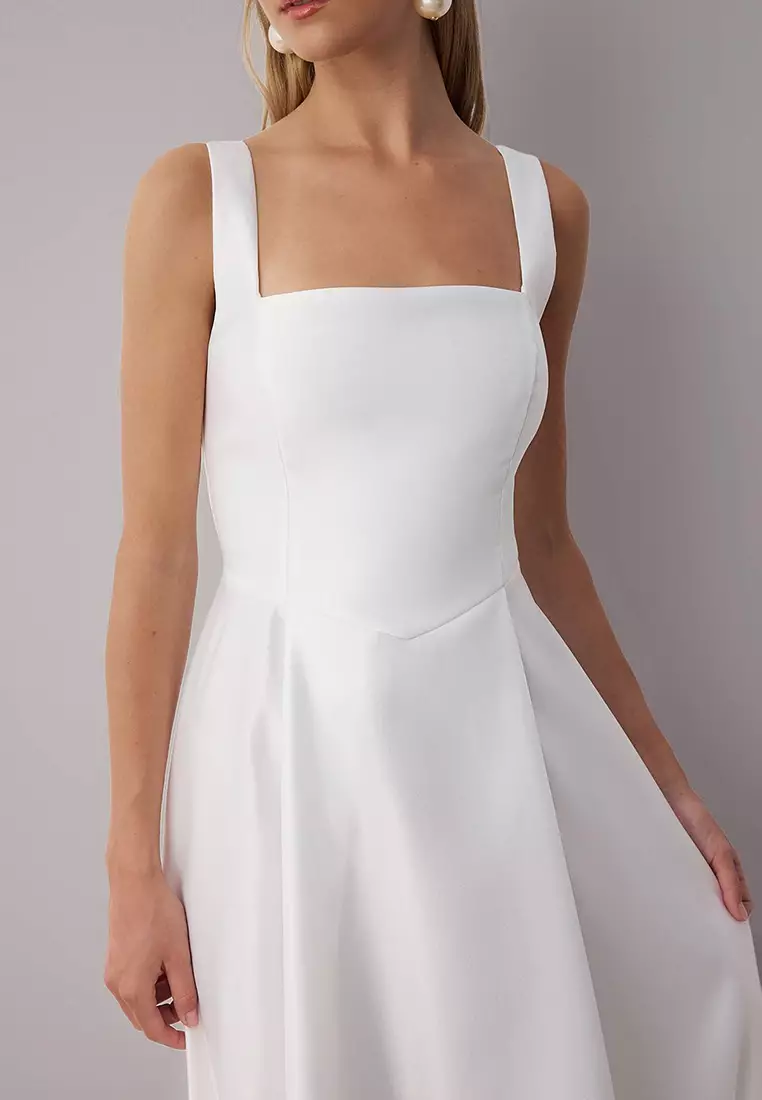 White A Line Satin Stylish Evening Dress