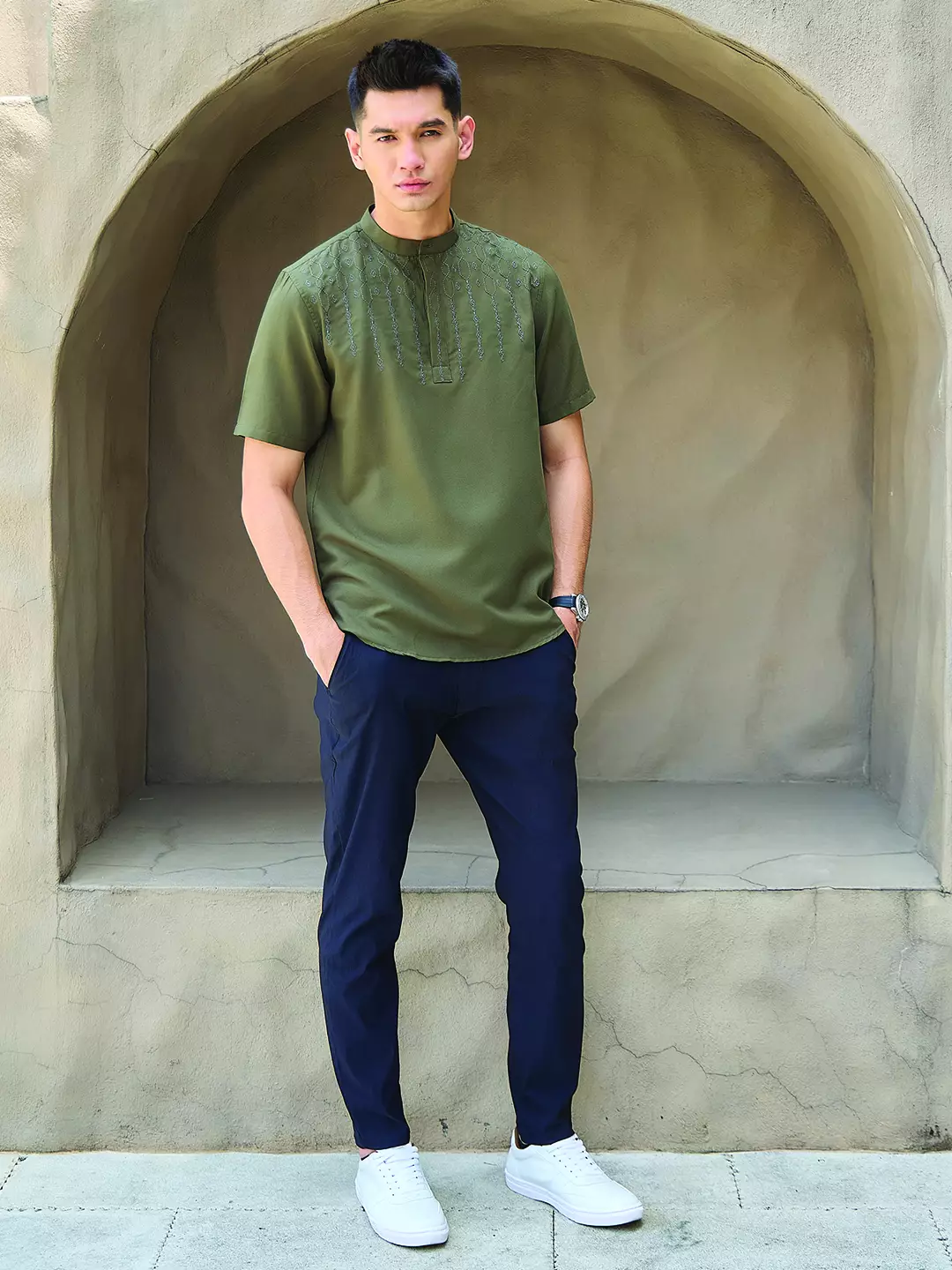 OXCON Kemeja koko Tangan Pendek Bordir Baiq Army