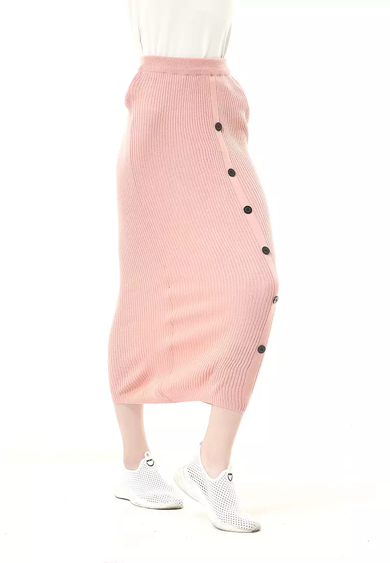 Deliana Rok Rajut Kancing Bawahan Wanita Premium Quality - Dusty Pink