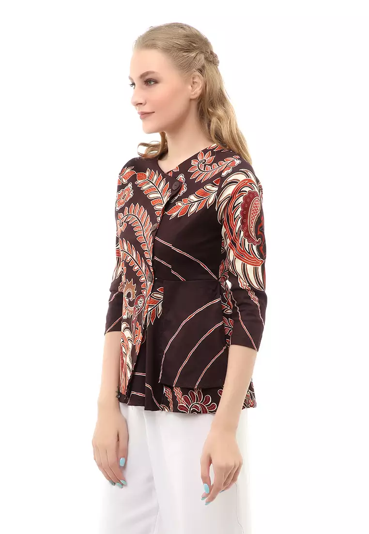 Lynelle Atasan Kasual Wanita Blouse Batik Lengan Panjang Material Cotton ORIGINAL - Orange