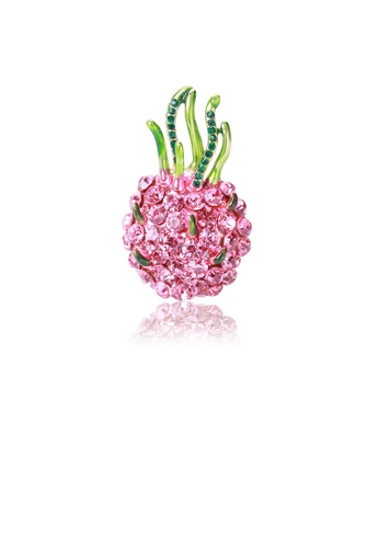 Glamorousky pink Fashion Sweet Plated Gold Dragon Fruit Brooch with Pink Cubic Zirconia 4C1A4AC61C2547GS_1