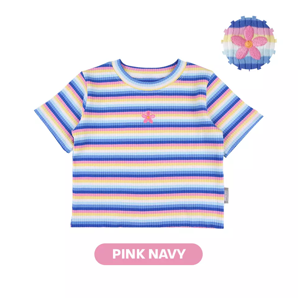 Mooi Atasan Anak Perempuan Lucy Rib Striped Tee - Pink Navy