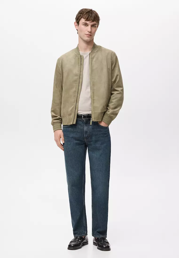 Suede-Effect Bomber Jacket
